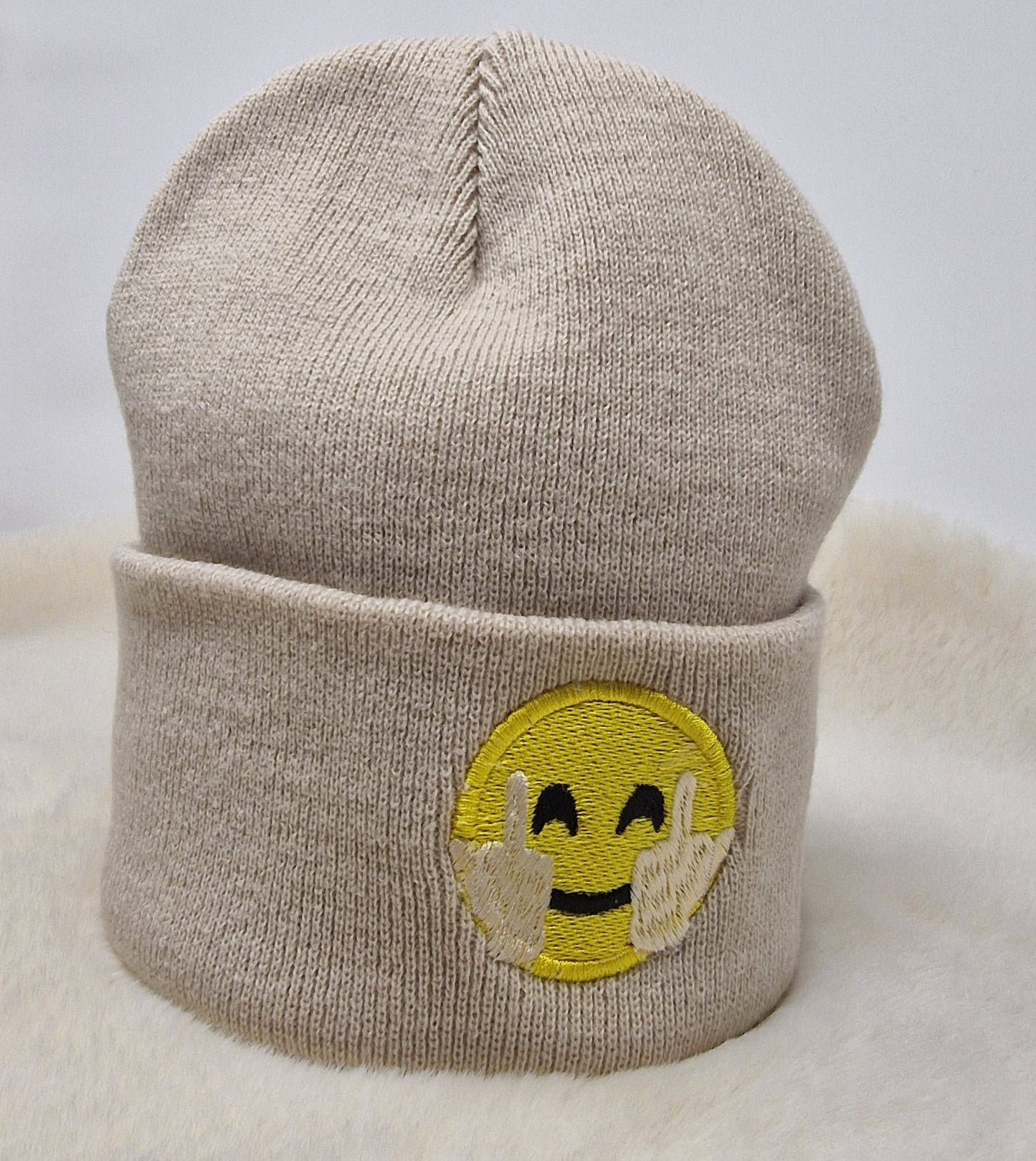 Middle finger emoji embroidered Beanie