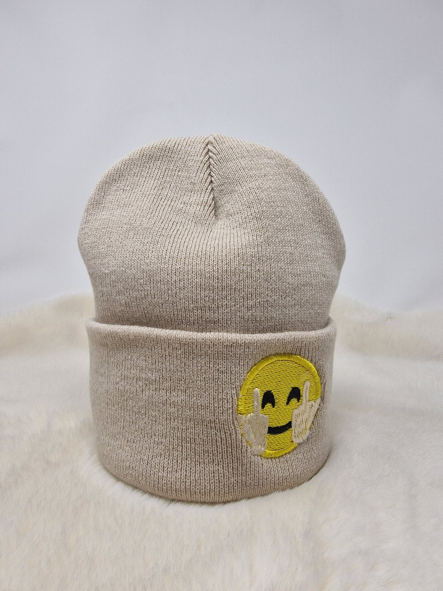 Middle finger emoji embroidered Beanie