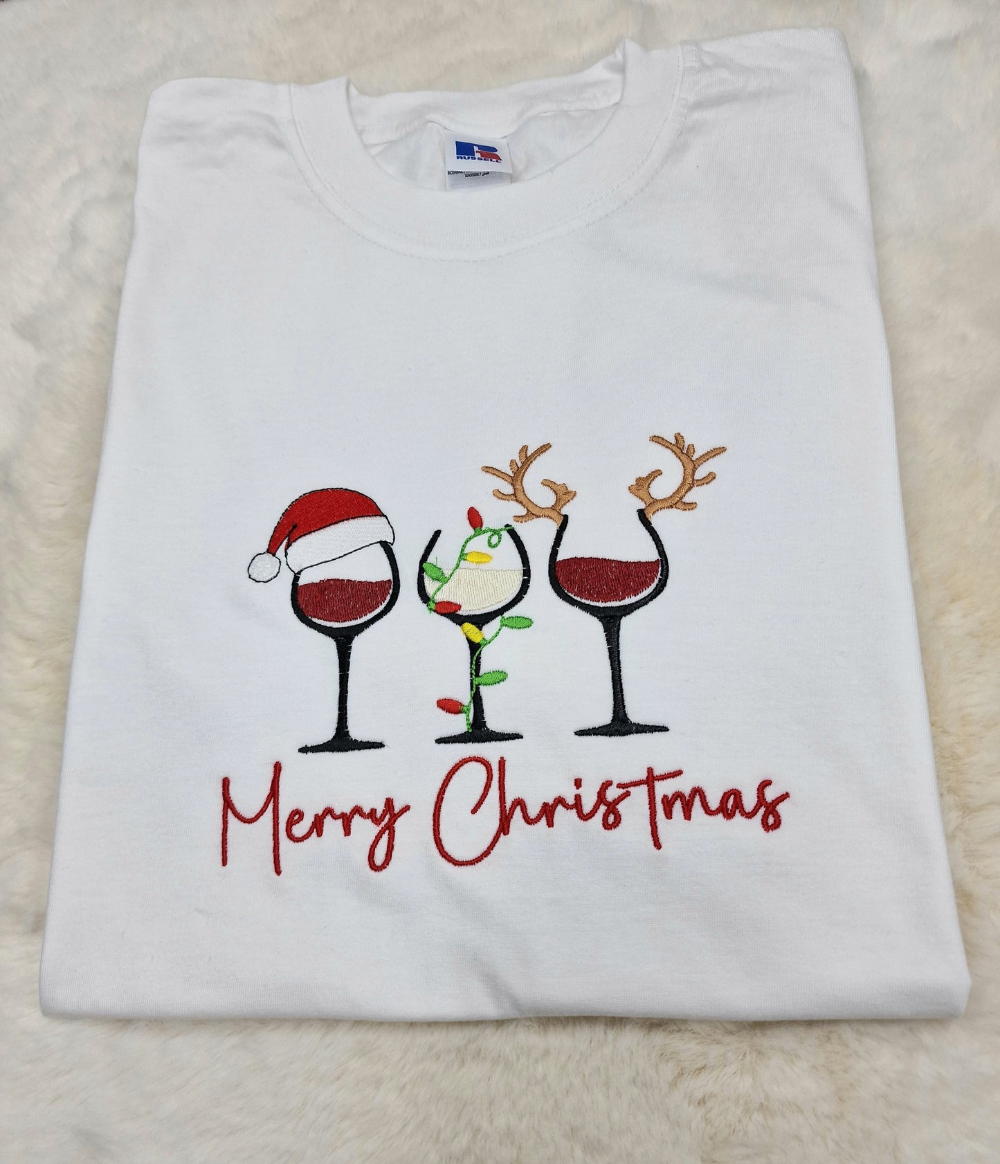 Merry Christmas wine glass T-shirt