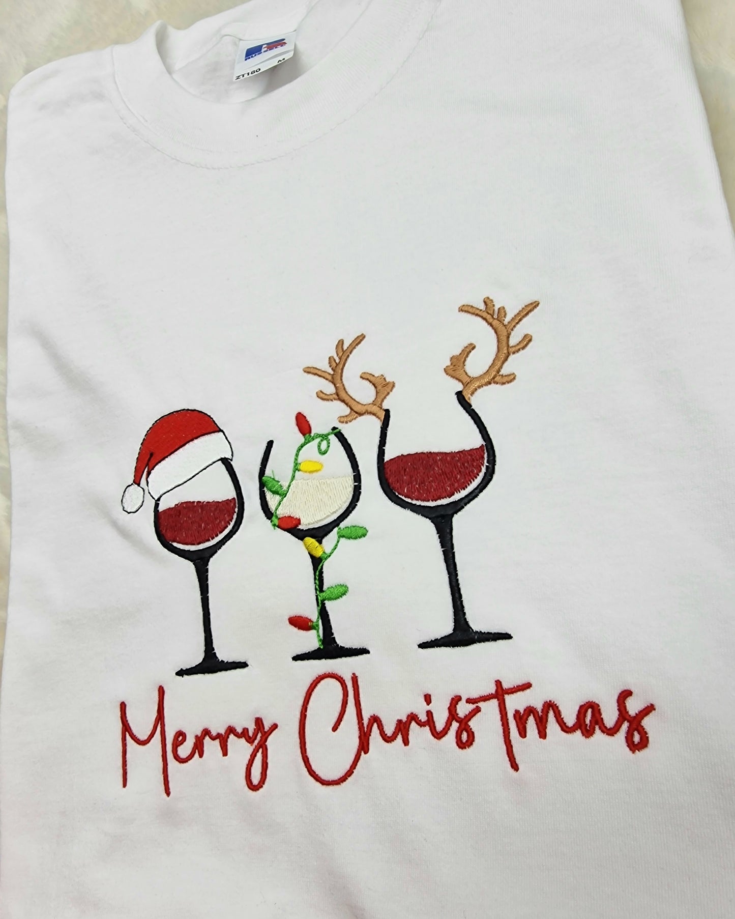 Merry Christmas wine glass T-shirt