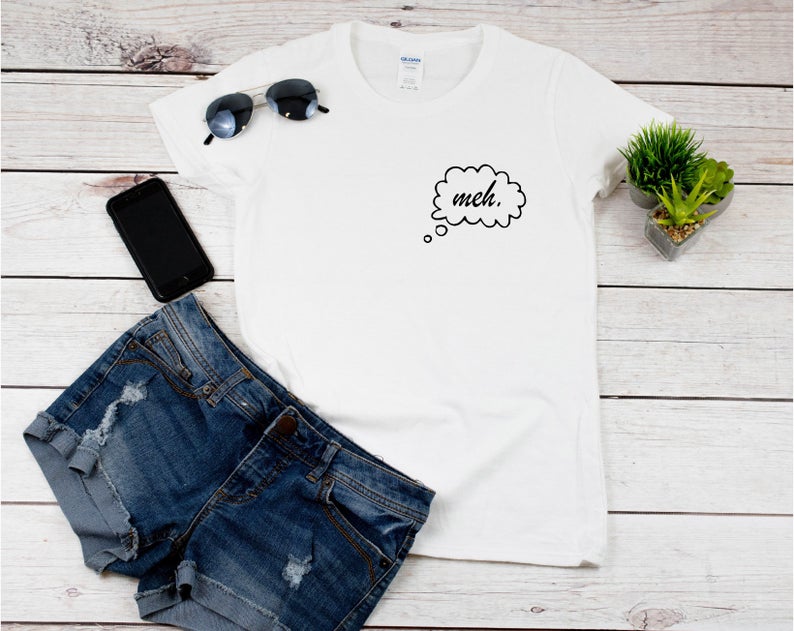 White left chest Speech bubble Meh printed T-shirt