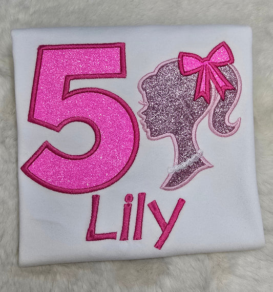 Barbie doll inspired embroidered birthday t-shirt
