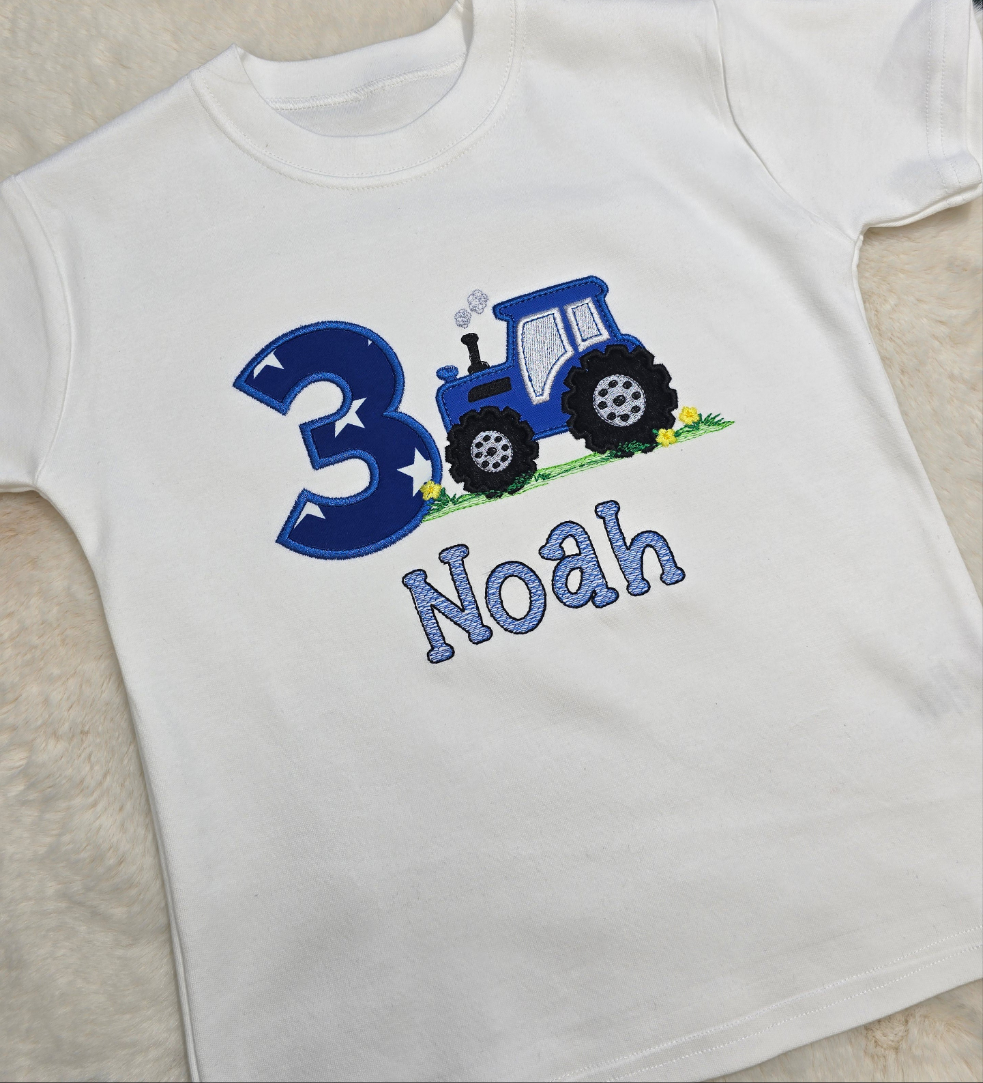 Embroidered Tractor birthday T-shirt