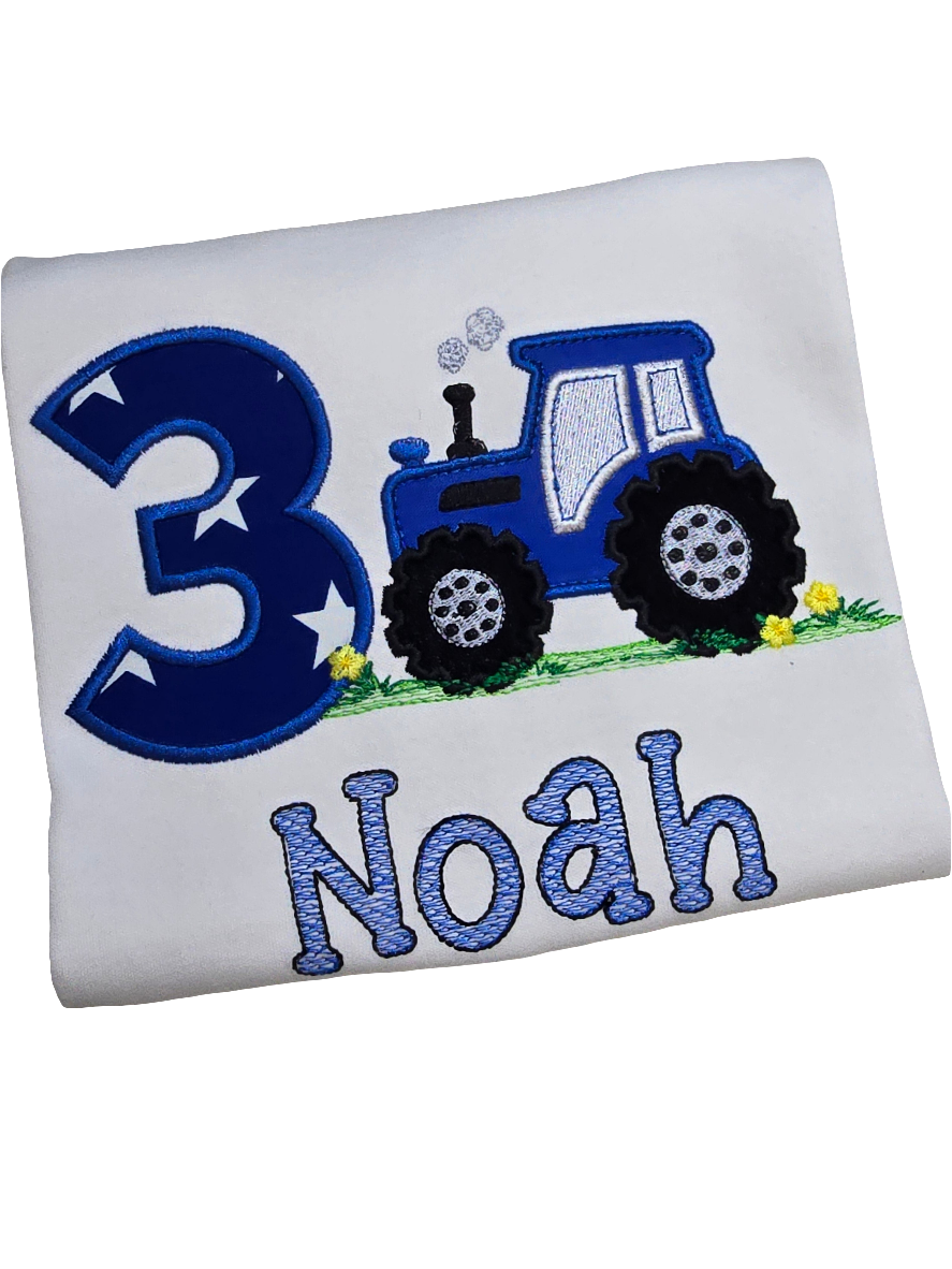 Embroidered Tractor birthday T-shirt