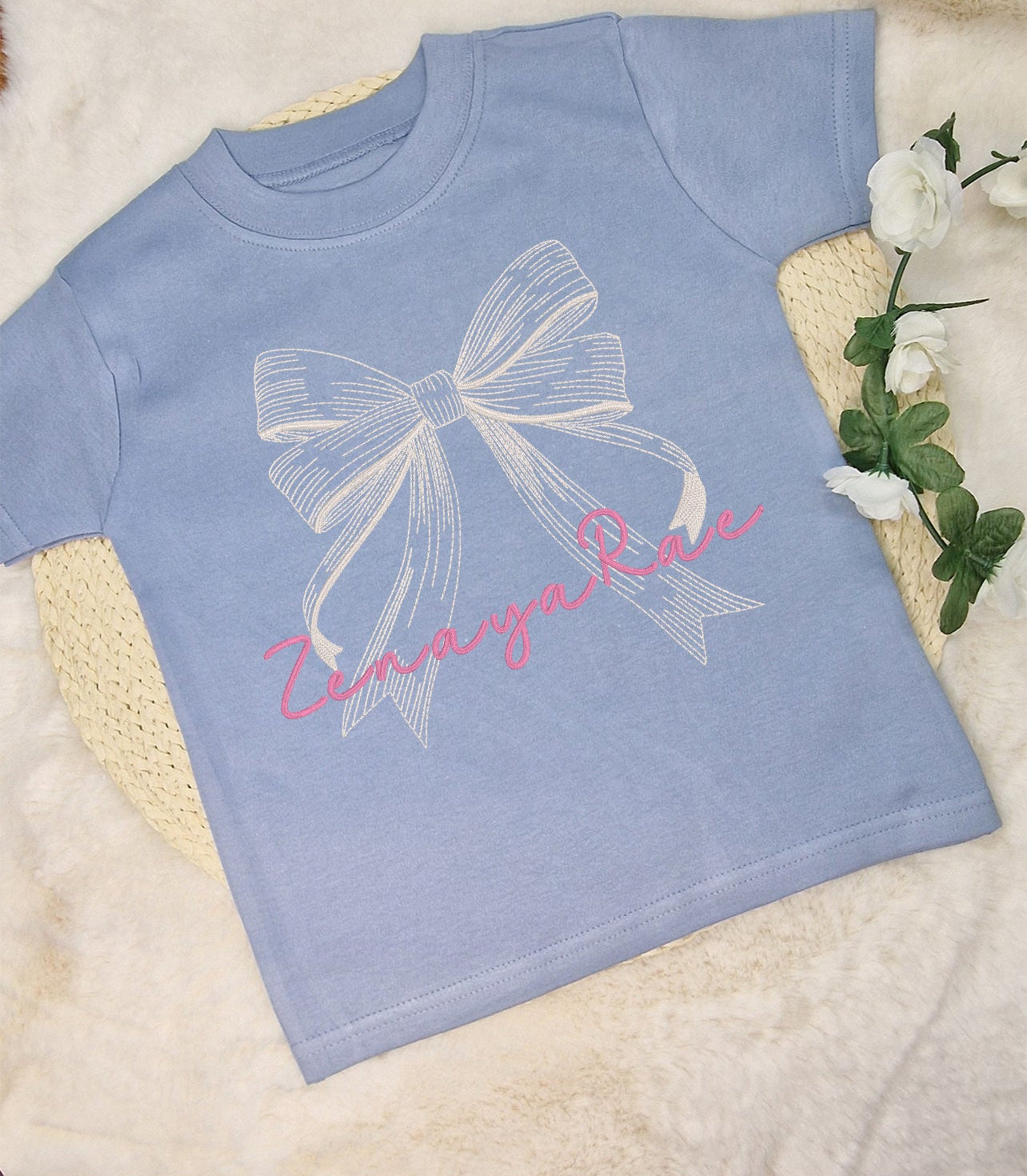 Girls Personalised embroidered bow T-shirt