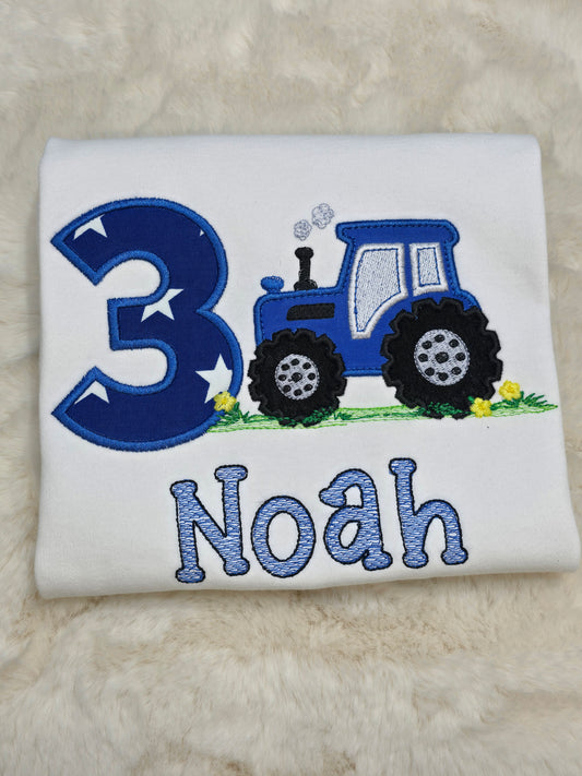 Embroidered Tractor birthday T-shirt